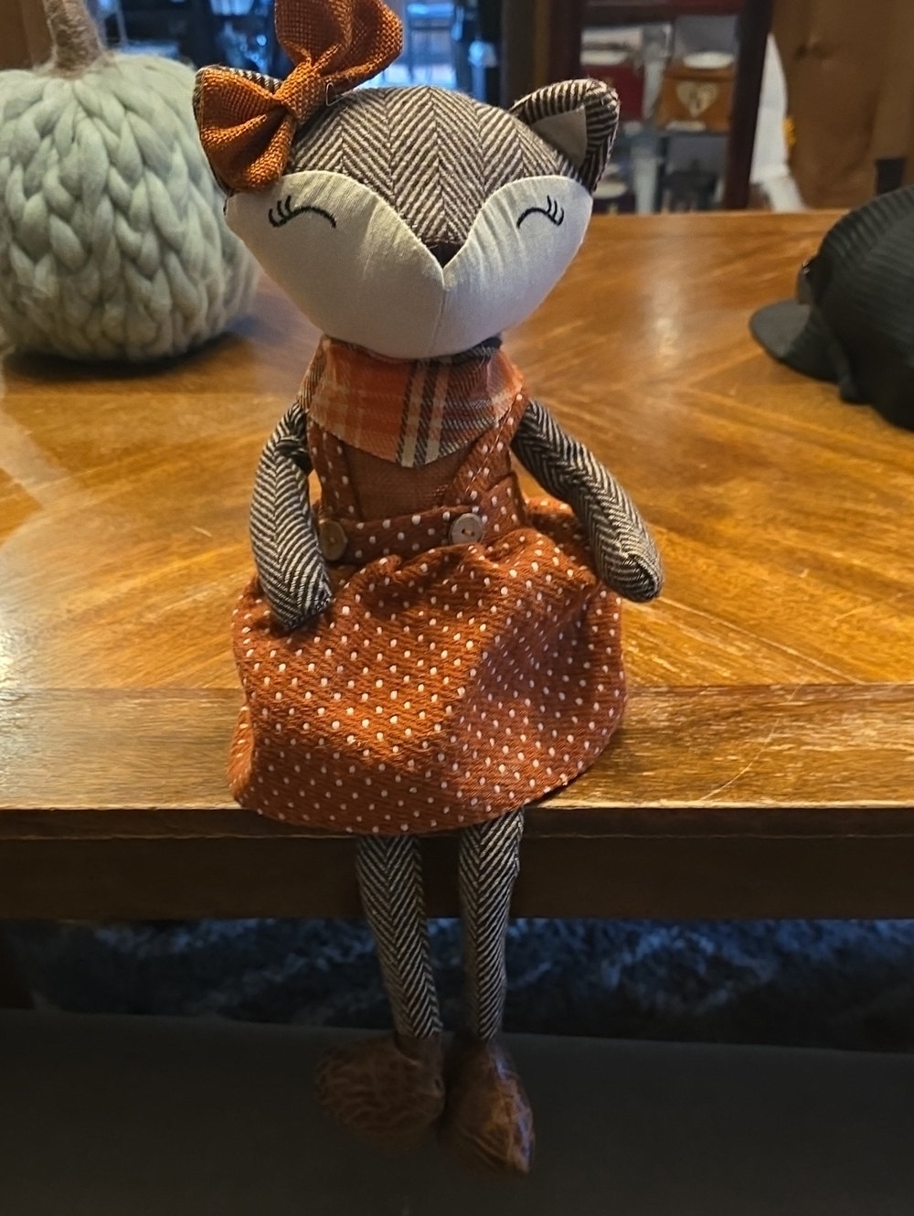 Plush Fox Decorative Doll in Rust Orange Dress - Unbranded